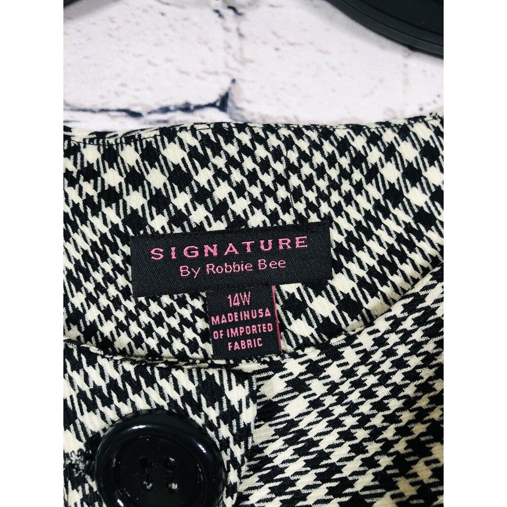 Signature Robbie Bee Women's Houndstooth Plaid Top Single Button B&W 14W - Picture 2 of 6